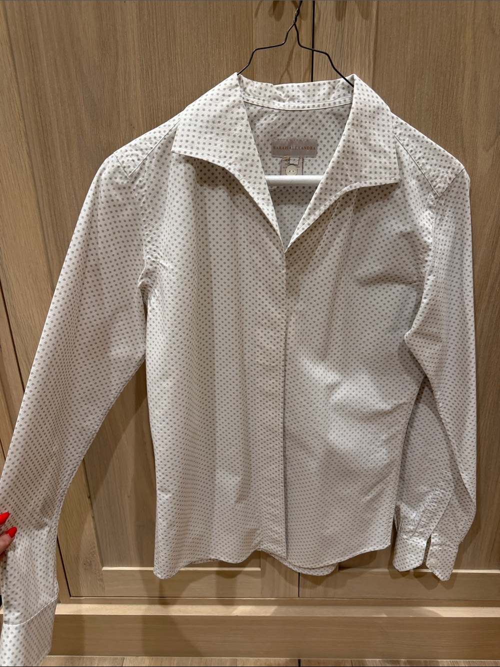 Classic Cream Button-Front Shirt with Taupe Micro Dot